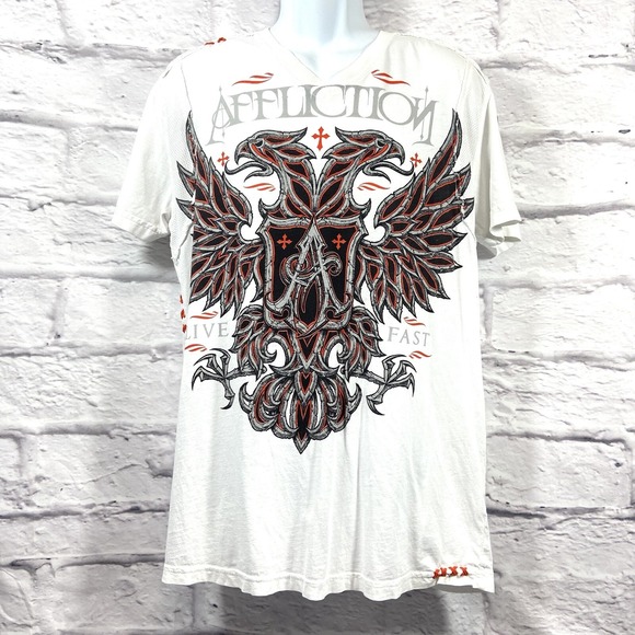Affliction Other - Affliction T-Shirt Men's Large White Live Fast Graphic Short Sleeves Y2K